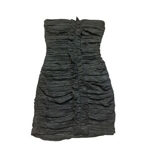 y2k Black Strapless Ruched Ruffle Bodycon Mini Dress Size 3 small bodycon party